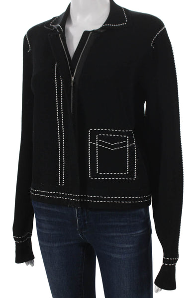 Autumn Cashmere Women FullZip Collared Viscose Sweater Black Long Sleeve Size S