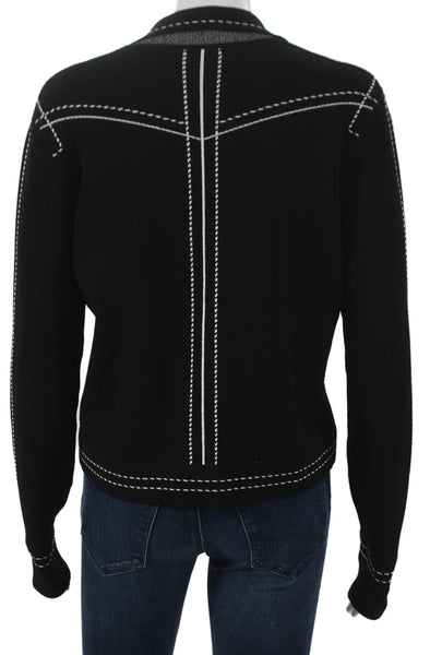 Autumn Cashmere Women FullZip Collared Viscose Sweater Black Long Sleeve Size S