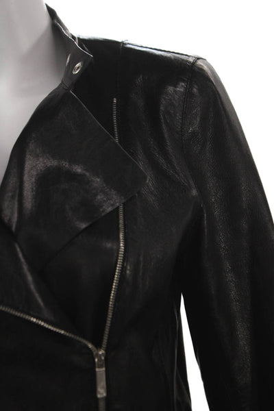Lafayette 148 New York Womens Biker Leather Jacket Black Zip Long Sleeve Size 4