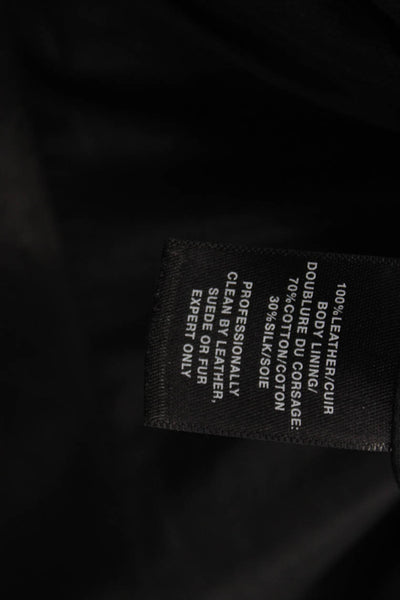 Lafayette 148 New York Womens Biker Leather Jacket Black Zip Long Sleeve Size 4