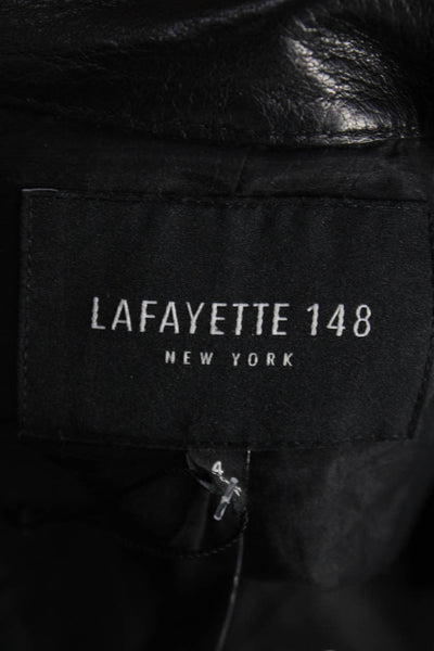 Lafayette 148 New York Womens Biker Leather Jacket Black Zip Long Sleeve Size 4