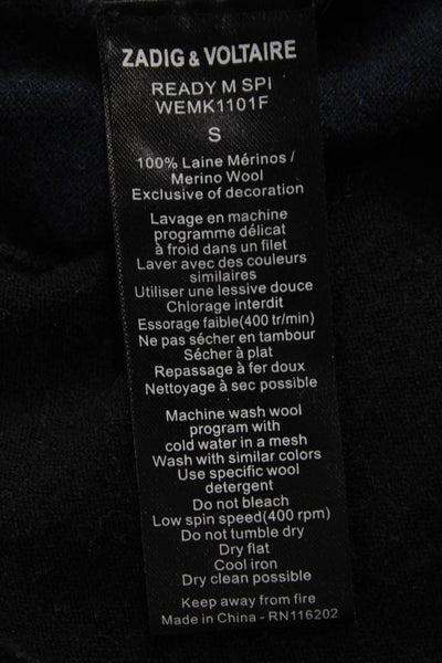 Zadig & Voltaire Women Merino Wool V-Neck Pullover Sweater Blue Size S