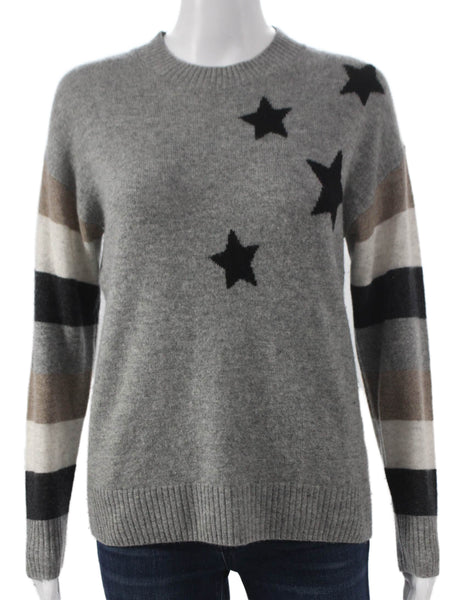 27 Miles Womens Pullover Cashmere Striped Crew Neck Gray Sweater Size S