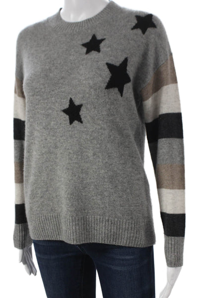 27 Miles Womens Pullover Cashmere Striped Crew Neck Gray Sweater Size S