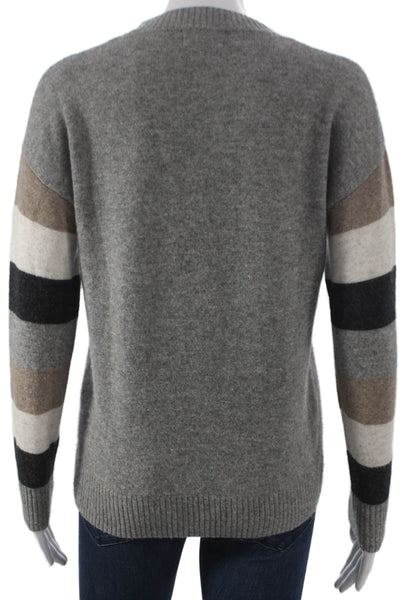 27 Miles Womens Pullover Cashmere Striped Crew Neck Gray Sweater Size S