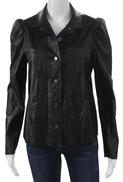 Drew Womens Basic Jacket Black Vegan Leather Collared Button 3/4 Sleeve Size S