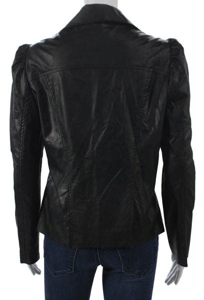 Drew Womens Basic Jacket Black Vegan Leather Collared Button 3/4 Sleeve Size S