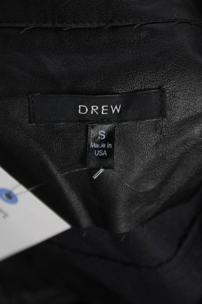 Drew Womens Basic Jacket Black Vegan Leather Collared Button 3/4 Sleeve Size S