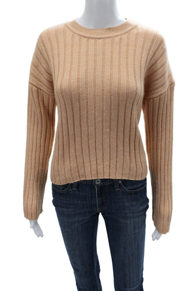MNG Women Pullover Crew Neck Striped Beige Acrylic Long Sleeve Size XS