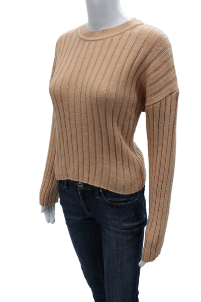 MNG Women Pullover Crew Neck Striped Beige Acrylic Long Sleeve Size XS