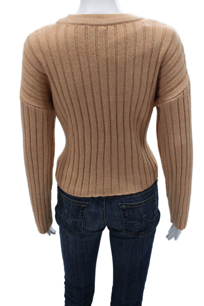 MNG Women Pullover Crew Neck Striped Beige Acrylic Long Sleeve Size XS