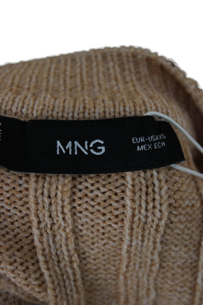 MNG Women Pullover Crew Neck Striped Beige Acrylic Long Sleeve Size XS