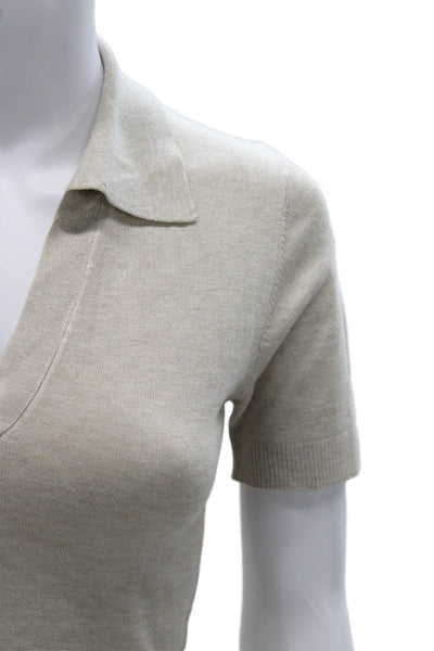 MNG Women Basic Polo Collared Short Sleeve Beige Viscose Top Size 2XS