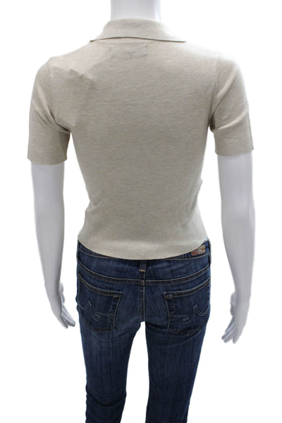 MNG Women Basic Polo Collared Short Sleeve Beige Viscose Top Size 2XS
