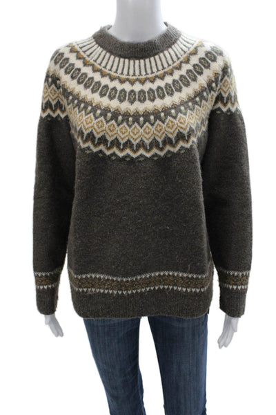 MNG Womens Brown Fair Isle Wool Blend Pullover Sweater Long Sleeve Size S