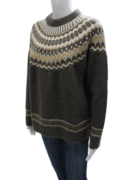 MNG Womens Brown Fair Isle Wool Blend Pullover Sweater Long Sleeve Size S