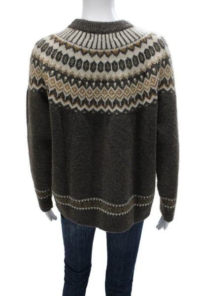 MNG Womens Brown Fair Isle Wool Blend Pullover Sweater Long Sleeve Size S