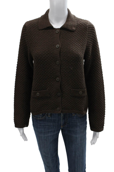 MNG Womens Cardigan Brown Wool Blend Collared Long Sleeve Size S