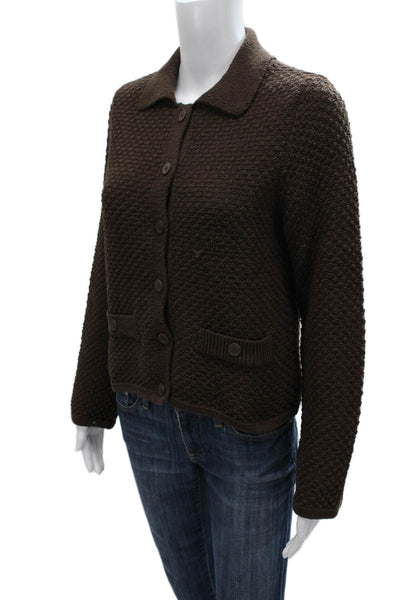 MNG Womens Cardigan Brown Wool Blend Collared Long Sleeve Size S