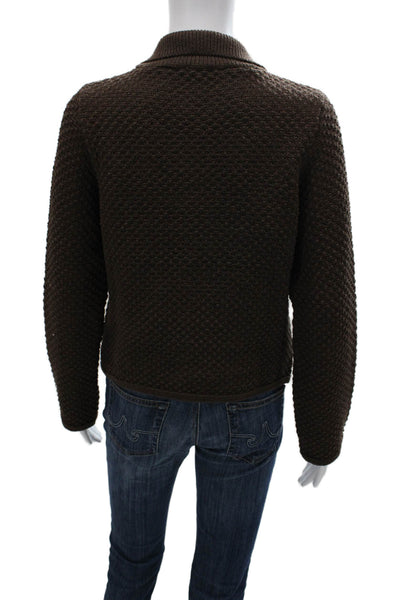 MNG Womens Cardigan Brown Wool Blend Collared Long Sleeve Size S