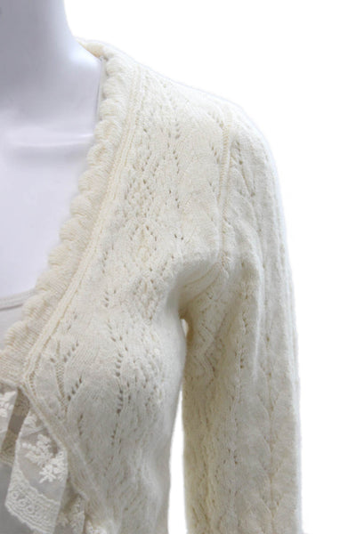 MNG Women Shrug Sweater Ivory V Neck Long Sleeve Geometric Acrylic Size XS
