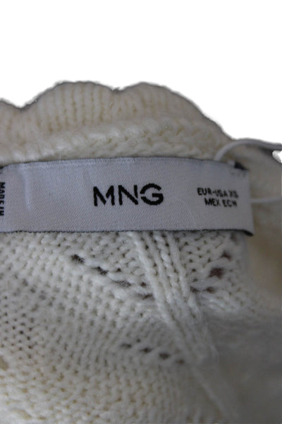 MNG Women Shrug Sweater Ivory V Neck Long Sleeve Geometric Acrylic Size XS