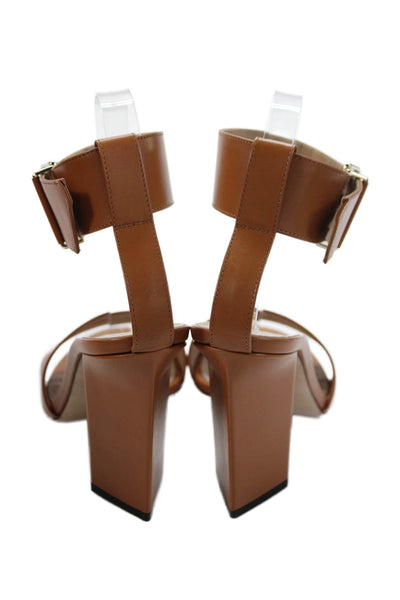 Tamara Mellon Women's Open Toe Ankle Wrap Leather Sandals Camel Size 37.5