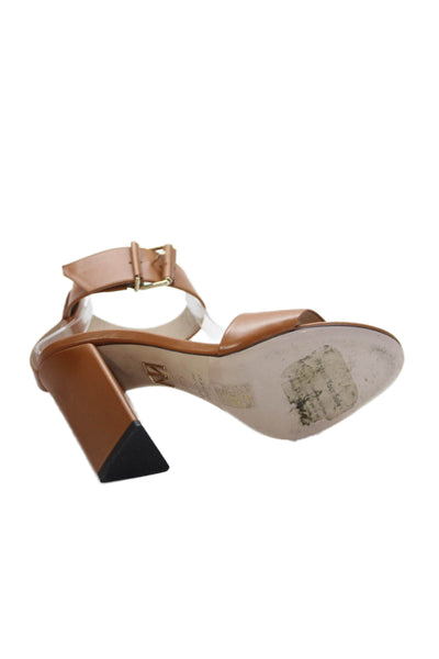 Tamara Mellon Women's Open Toe Ankle Wrap Leather Sandals Camel Size 37.5