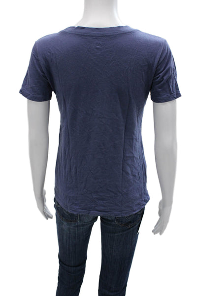 J Crew Women Blue Knit Basic Crew Neck T Shirt Short Sleeve Size 2XS
