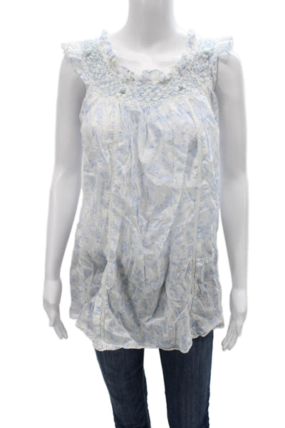 Love Shack Fancy Womens Sleeveless Floral Tunic White Cotton Size XS