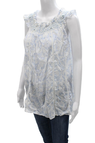 Love Shack Fancy Womens Sleeveless Floral Tunic White Cotton Size XS