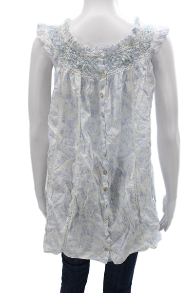 Love Shack Fancy Womens Sleeveless Floral Tunic White Cotton Size XS