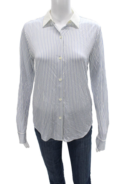 Theory Womens Blue Striped Viscose Collared Button-Up Long Sleeve Basic Size PP