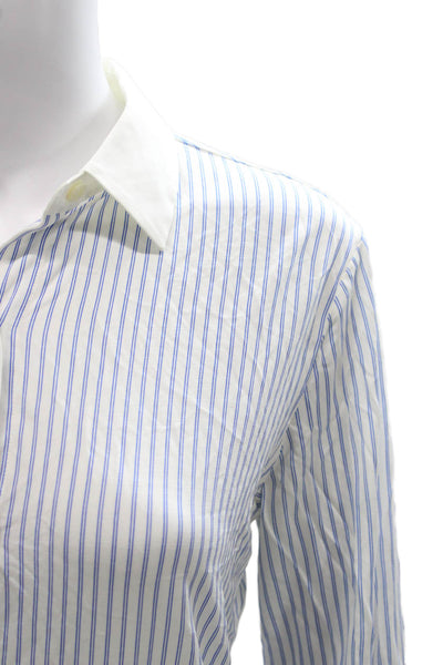 Theory Womens Blue Striped Viscose Collared Button-Up Long Sleeve Basic Size PP