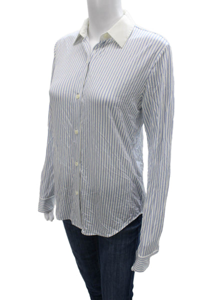 Theory Womens Blue Striped Viscose Collared Button-Up Long Sleeve Basic Size PP