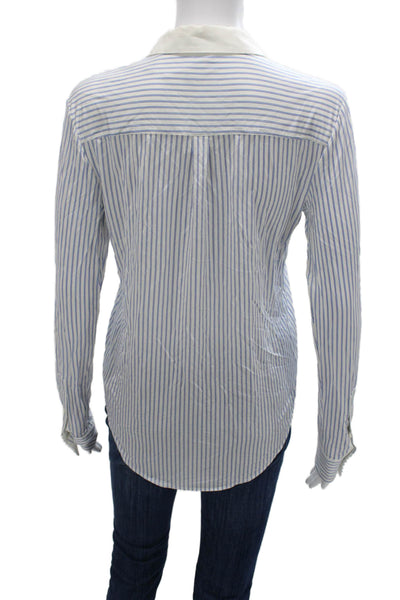 Theory Womens Blue Striped Viscose Collared Button-Up Long Sleeve Basic Size PP