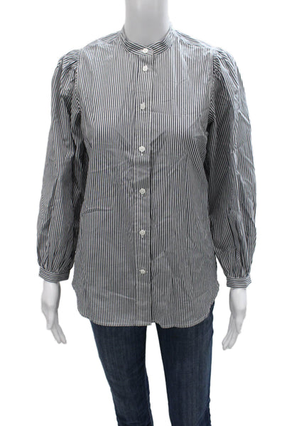 J Crew Women Black Striped Collared Cotton Long Sleeve Button-Up Size 00