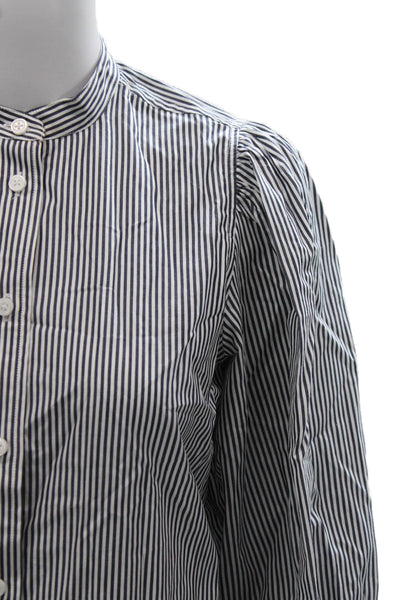 J Crew Women Black Striped Collared Cotton Long Sleeve Button-Up Size 00