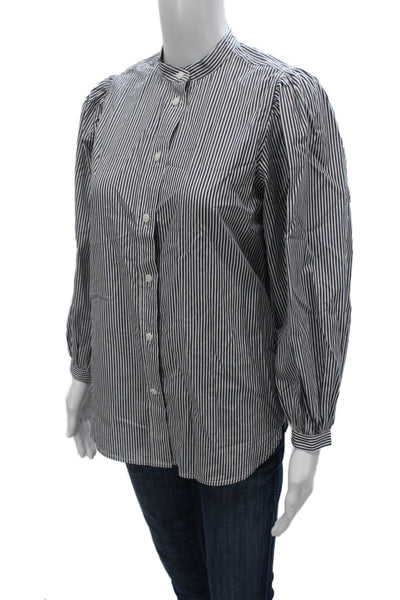 J Crew Women Black Striped Collared Cotton Long Sleeve Button-Up Size 00