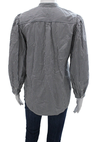 J Crew Women Black Striped Collared Cotton Long Sleeve Button-Up Size 00