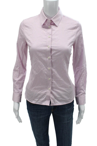 Banana Republic Women Striped Cotton Long Sleeve Button-Up Pink Size 00 Petite