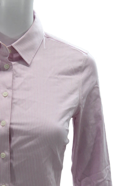 Banana Republic Women Striped Cotton Long Sleeve Button-Up Pink Size 00 Petite