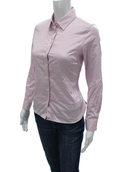 Banana Republic Women Striped Cotton Long Sleeve Button-Up Pink Size 00 Petite