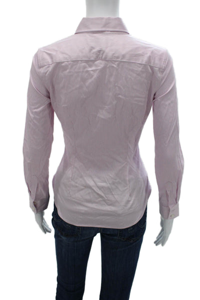 Banana Republic Women Striped Cotton Long Sleeve Button-Up Pink Size 00 Petite