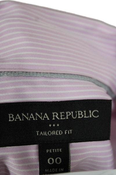 Banana Republic Women Striped Cotton Long Sleeve Button-Up Pink Size 00 Petite