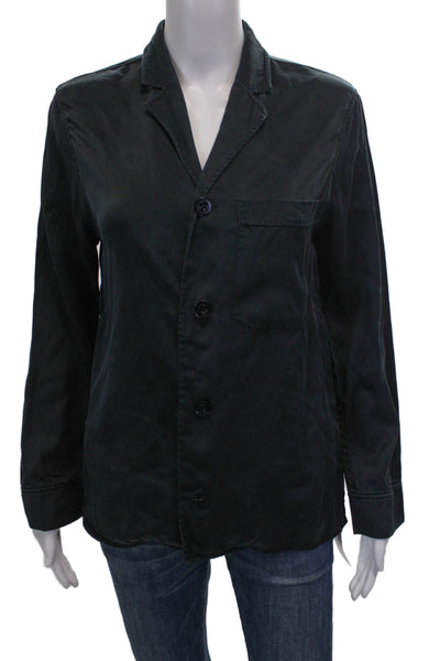 Joseph Women Basic Silk Collared Long Sleeve Button-Up Blouse Black Size 36
