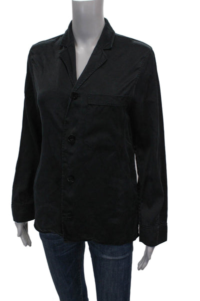 Joseph Women Basic Silk Collared Long Sleeve Button-Up Blouse Black Size 36