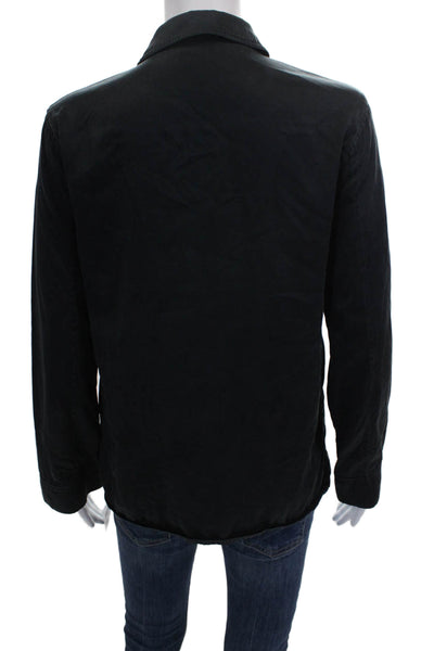Joseph Women Basic Silk Collared Long Sleeve Button-Up Blouse Black Size 36