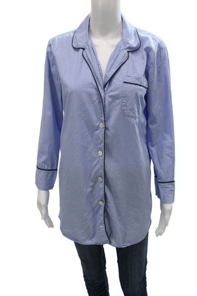 J Crew Women Pajama Top Blue Cotton Collared Button Long Sleeve Size XS