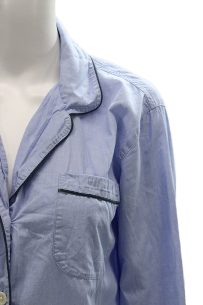 J Crew Women Pajama Top Blue Cotton Collared Button Long Sleeve Size XS